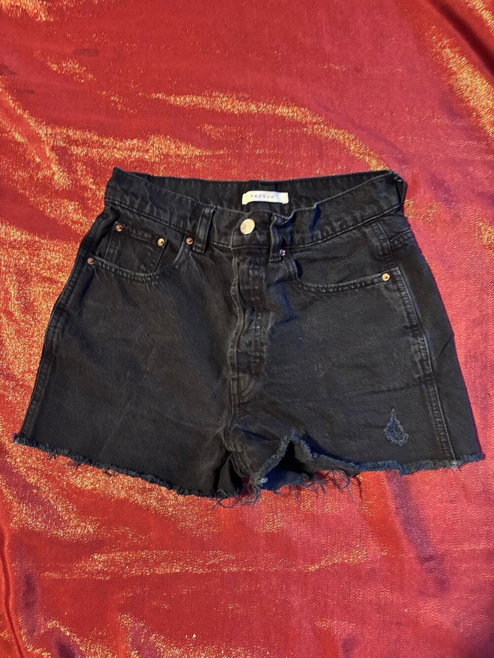 PacSun Denim Shorts Womens M 6 Black High Waisted Distressed Raw Frayed Hem